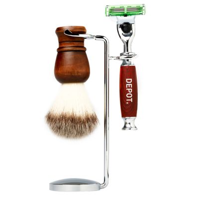 Escova de barbear e suporte para navalha de depósito
